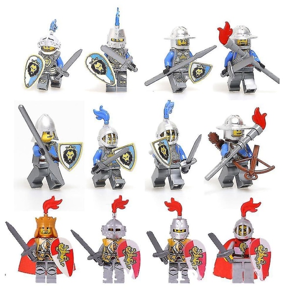 12 medeltida actionfigurer Arméminifigurer Leksaker Black Dragon Knight Red Lion Soldat Set null none