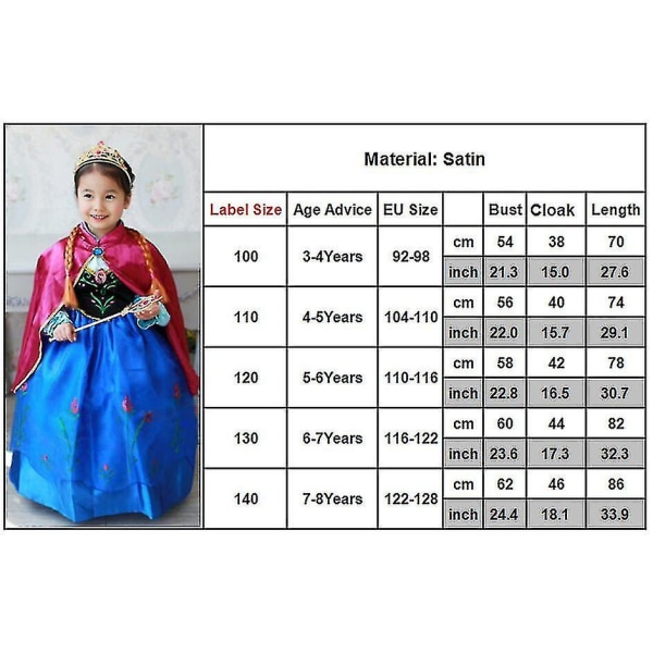 Frozen Anna Fancy Dress Up Carnival Cosplay Festdräkt Barn Flickor Prinsessklänningar Tmall 7-8 Years