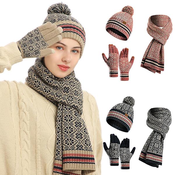 Vinter mössa Scarf Set Dam Slouchy Scarf Varm stickad mössa för utomhusbruk Red
