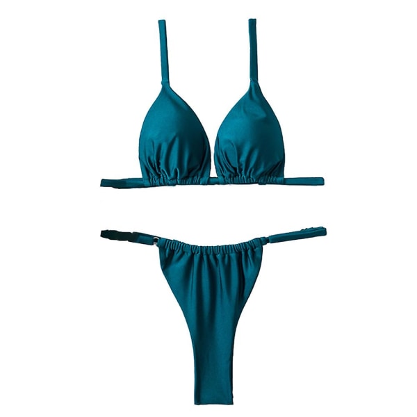 Bikinidräkt Enfärgad hängslen för kvinnor Triangel Knytkant Bikinibaddräkt green L