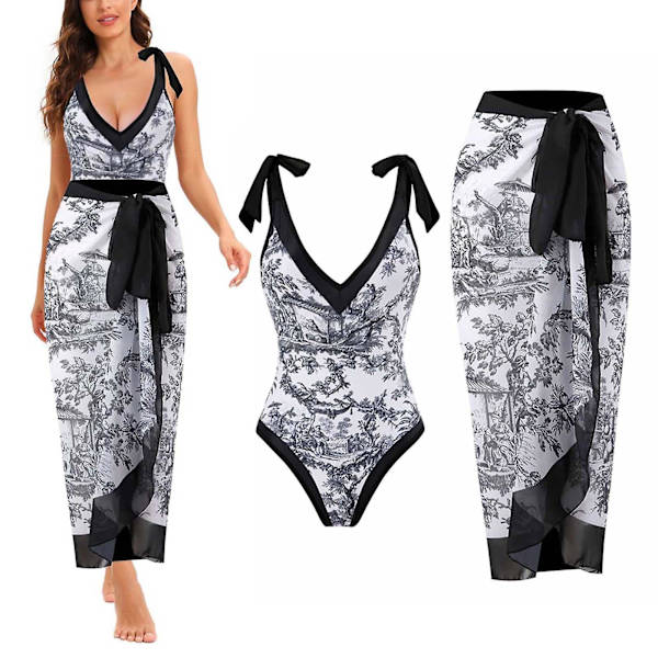Dambaddräkter Baddräkt Dambaddräkt Baddräkt i ett stycke Bikini Baddräkt med snörning Lång kjol Chiffong Tvådelat set Bikini för kvinnor Sw Black M