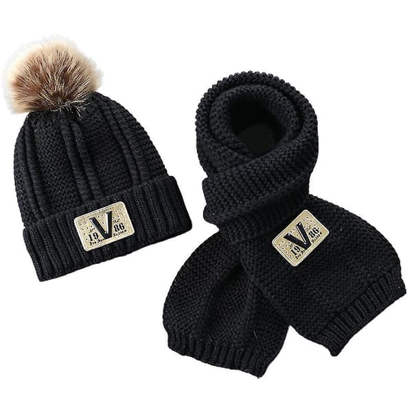 Barns 2 delar/set Scarf Hatt Stickad Scarf