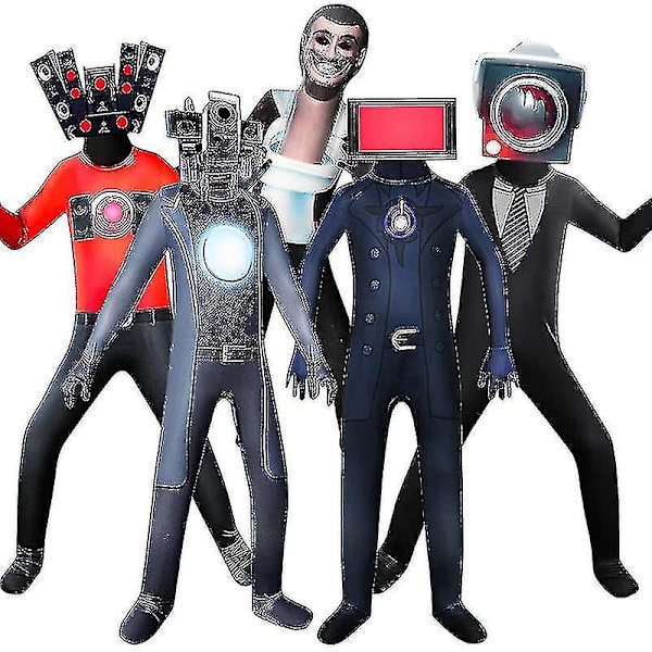 Skibidi Toalett Man Cosplay Kostym För Vuxna Barn Titan Audio Man Tv Man Jumpsuit Med Mask Halloween Carnival Kostym Monitor Man 130 cm