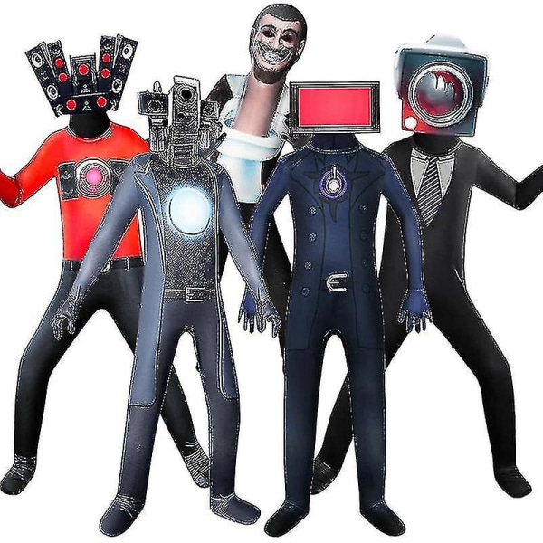 Skibidi Toalett Man Cosplay Kostym För Vuxna Barn Titan Audio Man Tv Man Jumpsuit Med Mask Halloween Carnival Kostym Tv Man 120 cm