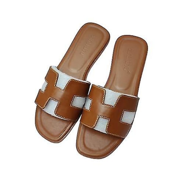 Dam sommartofflor, ytterkläder, all-match flip-flops, strand platta sandaler och tofflor BROWN EU 34