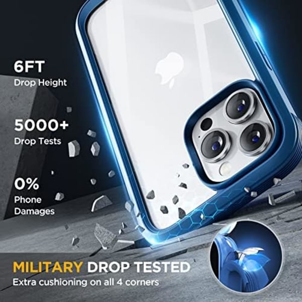 Miracase Glass Series Designad för iPhone 14 Pro Max Case 6,7 tum, [2023 Upgrade] Bumper Case med inbyggd 9H härdat glas Scr Capri Blue
