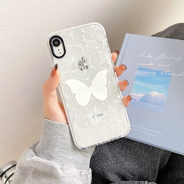 Kompatibel med Iphone Xr- case Klar Söt Vit Fjärilsmönster Design För Kvinnor Flickor Estetisk Romantisk Mjuk Slim TPU Stötsäker Protevt null none