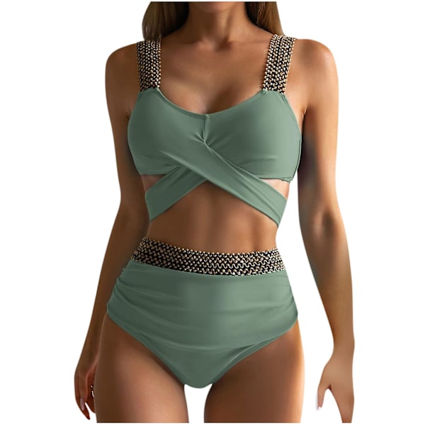 Baddräkt för kvinnor Hög midja baddräkter för kvinnor kvinnors nya mode delad baddräkt Sexig Casual Bikini Baddräkt Baddräkter Green M