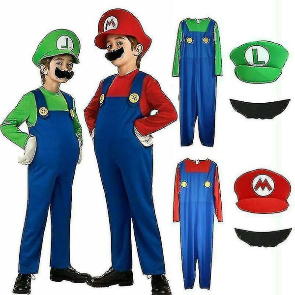 Barn Pojkar Flickor Super Mario Luigi Plumber Bros Fancy Dress Party Outfits Kostym-y Red 10-12 years