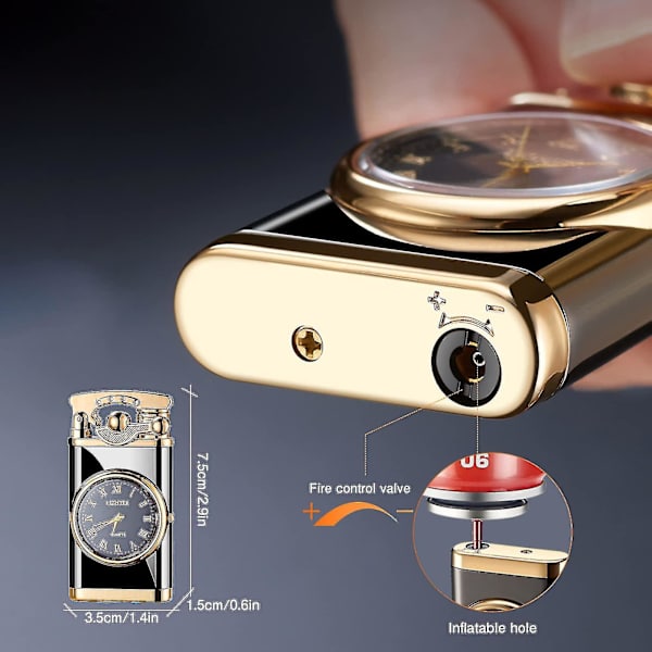 Uppblåsbar tändare med elektrisk watch Creative Dial Rocker Arm Uppblåsbar tändare (gas ingår inte, måste blåsa upp dig själv) Gold