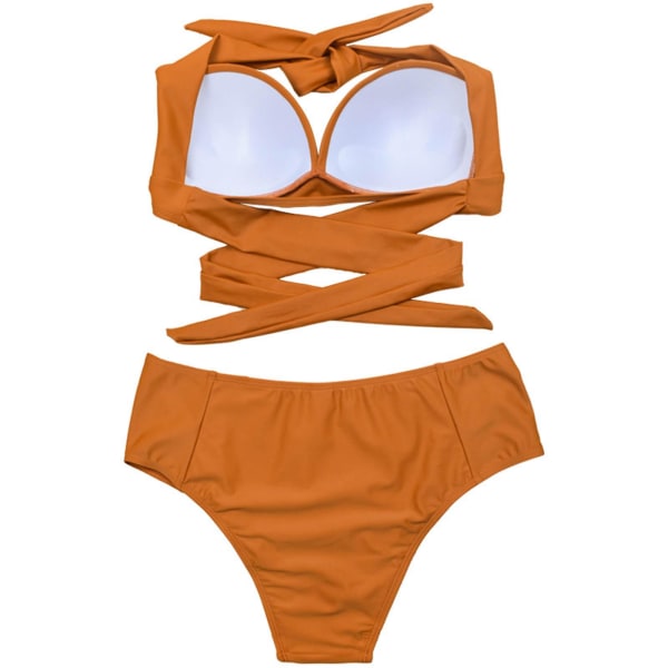 Plus Size Baddräkt För Dam Strand Dam Split Solid Steel Bikini Baddräkt Tvådelad Baddräkt Baddräkter Orange M