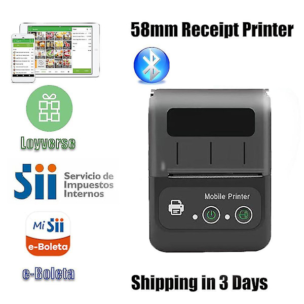 Bluetooth kvittoskrivare, 58mm mini trådlös pos kvittoskrivare 2" mobil thermal Läderbälte skrivare Small Business Restaurant, null none