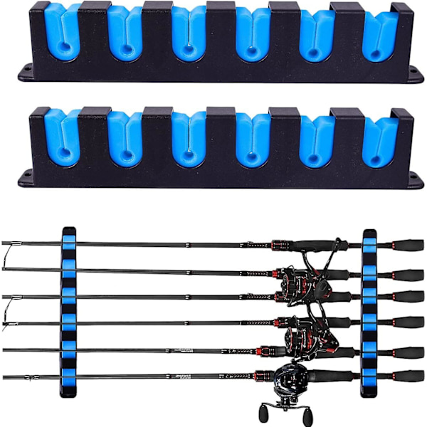 Fiskspöhållare, vertikal horisontell 6-spönshållare Bra fiskespöhållare för garage-1 par Horizontal 6 Rod Rack 1 Pair Blue