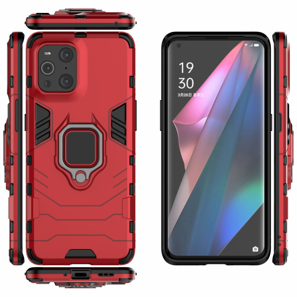 Cool Guard Pc + Tpu Combo Kickstand Hybrid Phone Cover Case för Oppo Find X3/x3 Pro Red