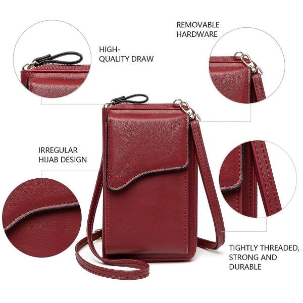 Liten axelväska i läder, Crossbody-väska Mobilplånbok Plånbok Dam Lättvikts Crossbody-väska, röd null none