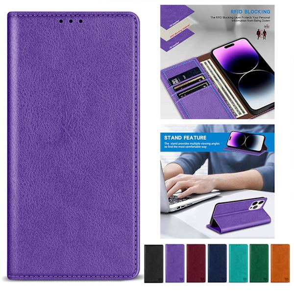 Case för Iphone 15 med Rfid-blockering, stativ Pu-läder skyddande case Stötsäkert skyddande phone case Purple For iPhone 15 Pro Max or Ultra
