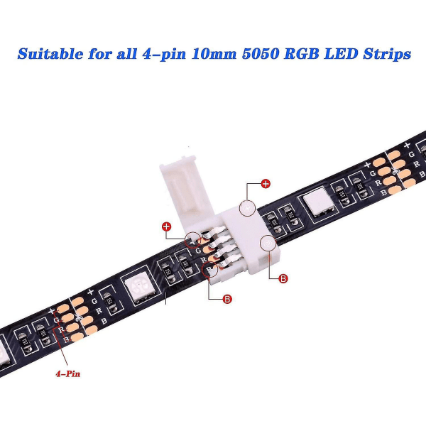 30 st Rgb Led Strip Connector Kit, 4 Pin 10 Mm Kompatibel Smd 5050,5 L,5 T null none