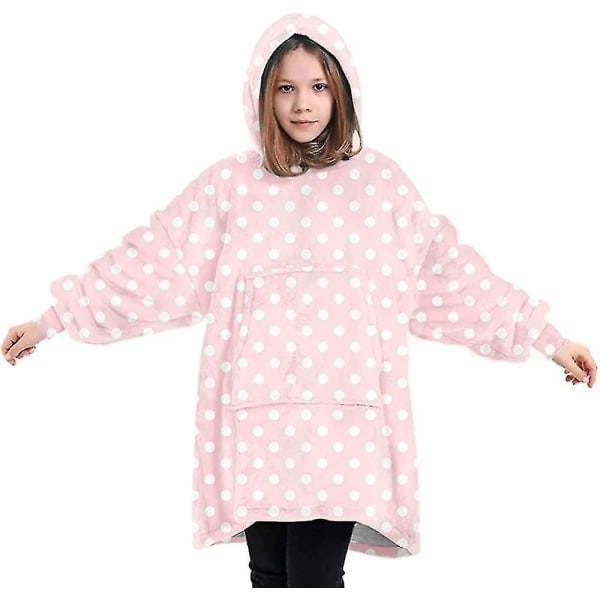 Filt Hoodie Fluffy Fleece Hoodie Filt För Dam Polka Dot - Pink 7-12 Years