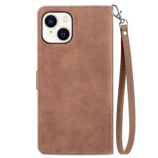 Case för iPhone 15 med präglad blomblixtlås Brown