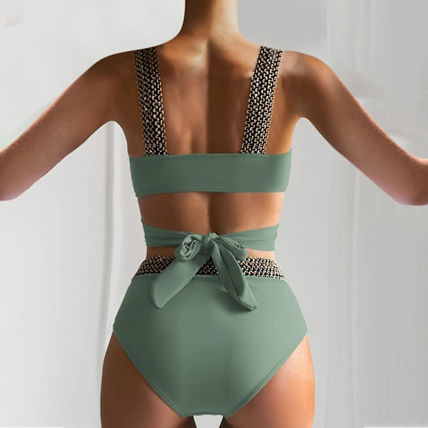 Baddräkt för kvinnor Hög midja baddräkter för kvinnor kvinnors nya mode delad baddräkt Sexig Casual Bikini Baddräkt Baddräkter Green S