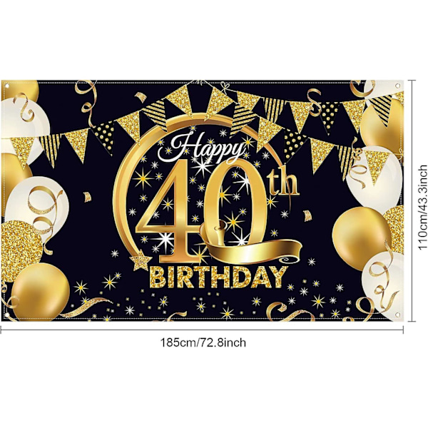 40-årsfestdekoration, extra stor tygskylt svart guldskylt för 40-årsjubileum Fotobås Bakgrundsbanner, 40:e null none
