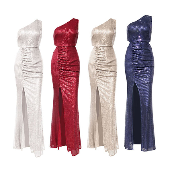 Kampanj 2023 Lång Sequin Split Aftonklänning, En Axelsequin Split Klänning, Bal Klänning, Festklänning(XS-L) Navy M