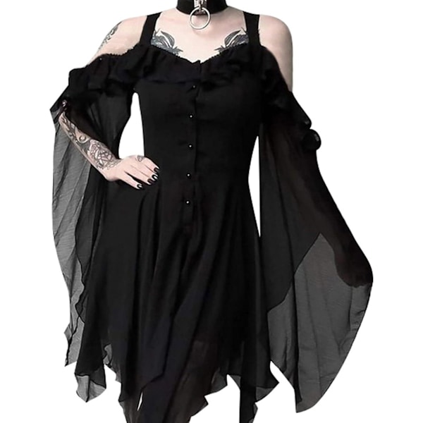 Renaissance Faire Costume Kvinnor Sexig Off Shoulder Fairy Dress Plus Size Goth Steampunk Dress Halloween Gothic Dress Black Large
