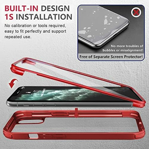 UBUNU iPhone Xs Max- case med skärmskydd [Inbyggt 9H hårt härdat glas], för Magsafe 360 ​​helkroppsskydd, genomskinligt skyddande iPh Red