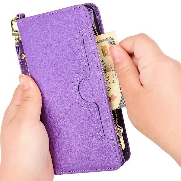 Fodral för Samsung Galaxy Z Fold 2 med dragkedja, magnetisk plånbok, kortfack, PU-läder, flipfodral Purple A