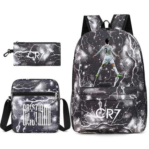 Fotbollsstjärna C Ronaldo Cr7 ryggsäck med printed runt studenten Tredelad ryggsäck. Black 1 Single shoulder bag