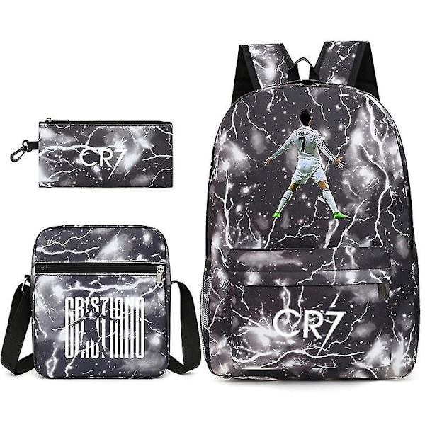 Fotbollsstjärna C Ronaldo Cr7 ryggsäck med printed runt studenten Tredelad ryggsäck. Black thunder lightning 2 Single shoulder bag