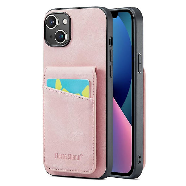 FIERRE SHANN Korthållare Phone case för iPhone 13 RFID Blocking PU Läder+TPU Kickstand Cover Pink
