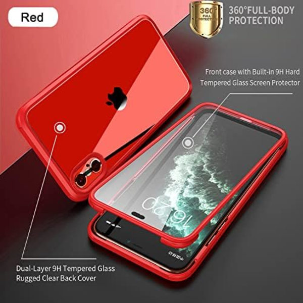 UBUNU iPhone Xs Max- case med skärmskydd [Inbyggt 9H hårt härdat glas], för Magsafe 360 ​​helkroppsskydd, genomskinligt skyddande iPh Red