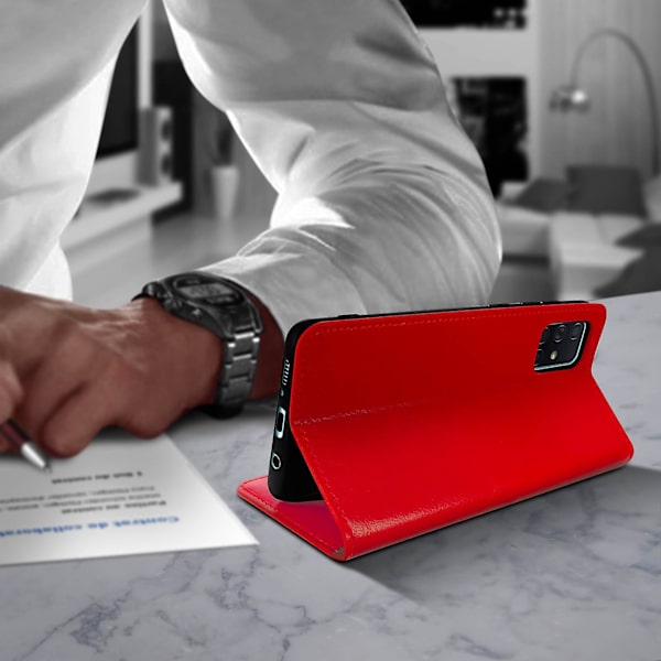 Folio äkta läder Samsung Galaxy A71-fodral Case Videoställ Red