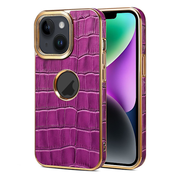 Denior Crocodile Texture PU case för iPhone 15 Purple