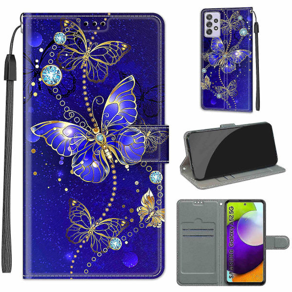 Nytt cover till Samsung Galaxy A52 5g/4g Case Blå Butterfly Pu Läderkorthållare Magnetisk null none