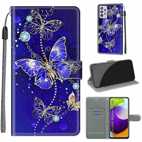 Nytt cover till Samsung Galaxy A52 5g/4g Case Blå Butterfly Pu Läderkorthållare Magnetisk null none