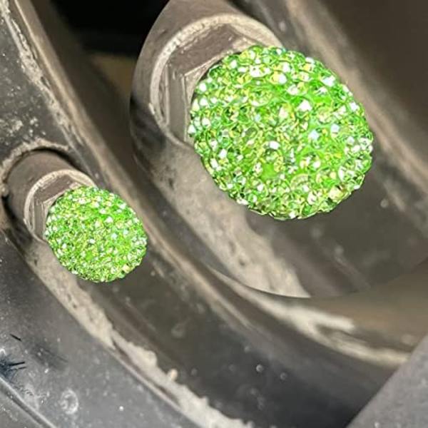 Bling ventilstamkåpor, 4-pack däckventilkåpor, universal handgjorda rhinestones stamkåpor för Bling biltillbehör, stadsjeepar, cykel och cykel, T green