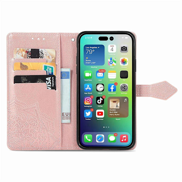 Mandala FlowerLeather phone case för iPhone 15 Plus Multicolor