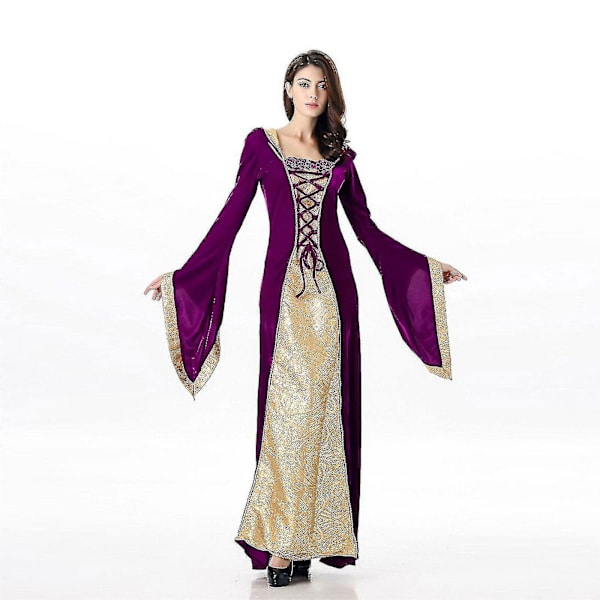 2023 Ny renässansdräkt Kvinnor Sammet Irländsk Klänning Medeltida Häxdräkt Victorian Faire Kostymer Purple 3XL