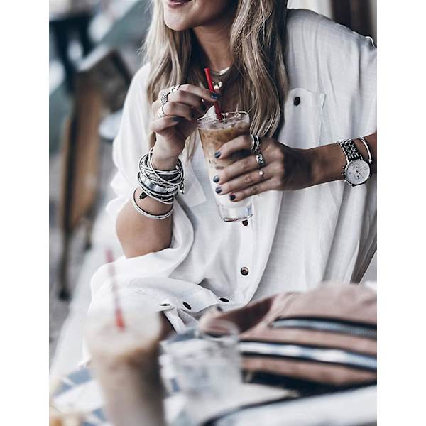 Kvinnor Lös långärmad cover Ups Button Down Beach Shirt