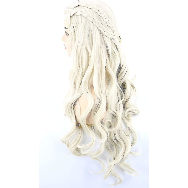 Blonda långa lockiga damperuker för Daenerys Targaryen Khaleesi Cosplay Halloween kostym
