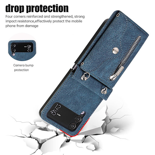 Kickstand-telefonfodral för Samsung Galaxy Z Flip4 5g Rfid-blockerande kortväska PU-läder+tpu-fodral Blue