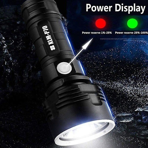 P70 Torch, 30000-100000 Lumen High Power Led Ultra Bright Vattentät Ficklampa, Kraftfullaste Xlm-p70 50w 3-läges Ficklampa (enkel batter null none