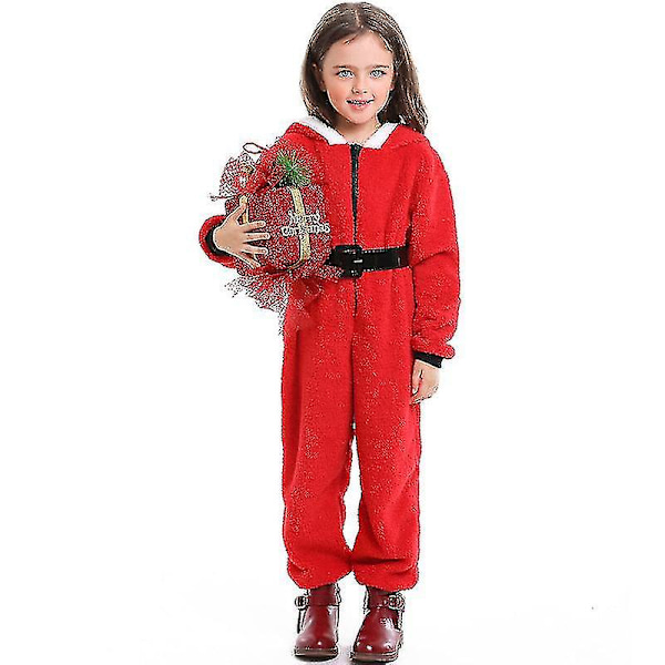 Neutral Röd Juldräkt för barn Halloween Cosplay Röd Jultomte Bekväm Jumpsuit S size  105-120cm
