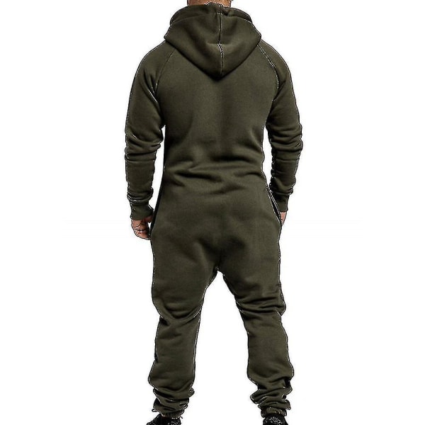 Men Onesie Allt i ett Hoodie Zip Jumpsuit Winter Casual Hooded Romper Playsuit Army Green XL