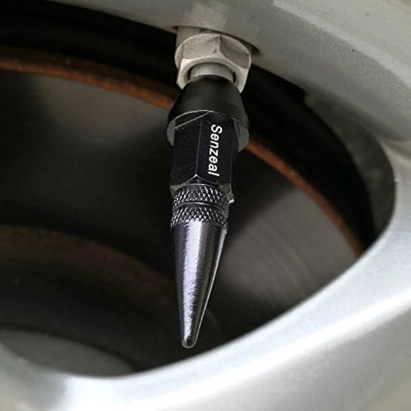 Senzeal 4X Long Impale Spike Style Polerad Aluminium Däck Ventil Kopplar Röd Black-46mm