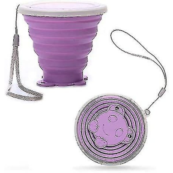 Hopfällbar resekopp, silikonvikbara vattenkoppar med lock, återanvändbara teleskopiska dricksmuggar för picknickcamping Purple