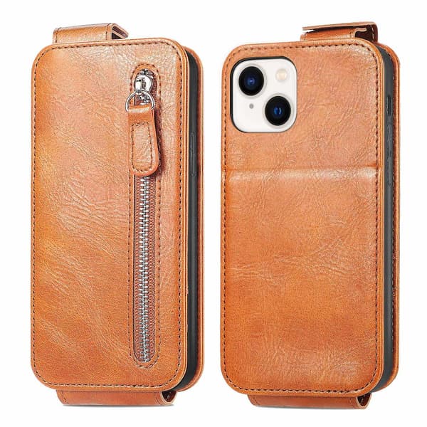 Dragkedja Plånbok Case för iPhone 15 Brown