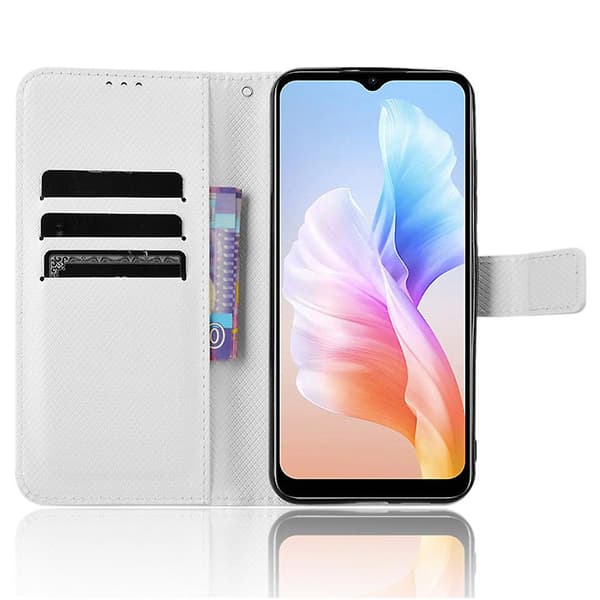 Plånbok Pu Cover För Doogee X98/x98 Pro, Diamond Texture Stand Phone case White